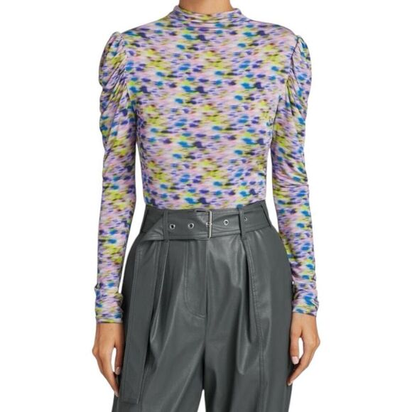 Tanya Taylor Adonica Long-Sleeve Turtleneck Printed Top Size XS Slinky BodyCon - Picture 1 of 12